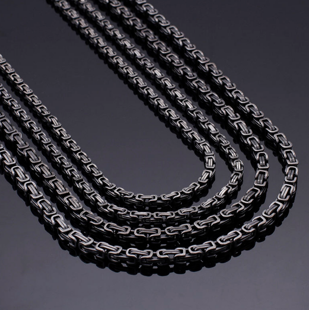 Men's Matte Black Byzantine Chain Bracelet – Bold Stainless Steel Statement
