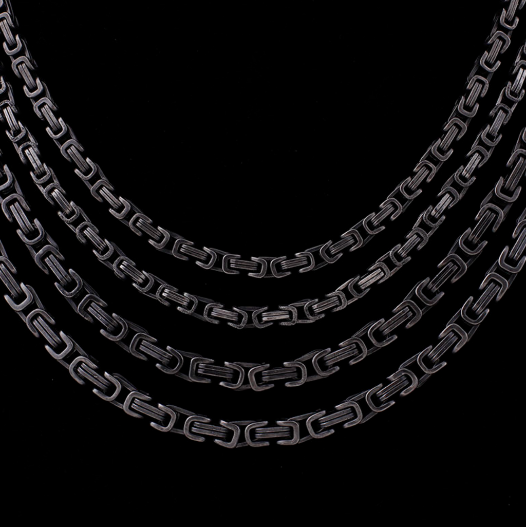 Men's Matte Black Byzantine Chain Bracelet – Bold Stainless Steel Statement