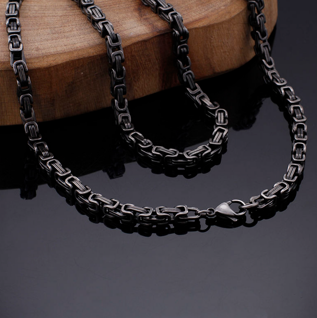 Men's Matte Black Byzantine Chain Bracelet – Bold Stainless Steel Statement
