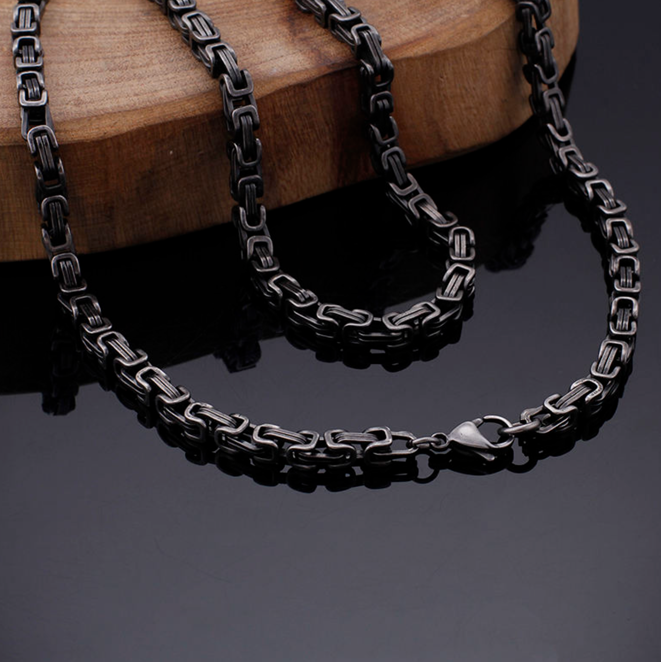 Men's Matte Black Byzantine Chain Bracelet – Bold Stainless Steel Statement