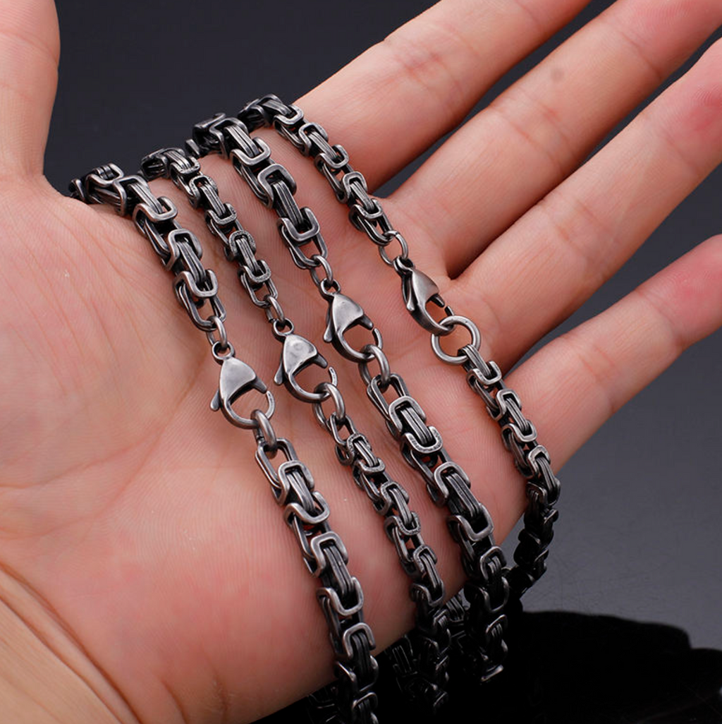 Men's Matte Black Byzantine Chain Bracelet – Bold Stainless Steel Statement