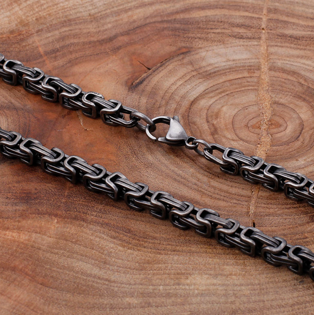 Men's Matte Black Byzantine Chain Bracelet – Bold Stainless Steel Statement
